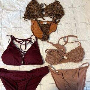 Mixed Bikini Set - Burgundy, Mauve & Leopard Pieces